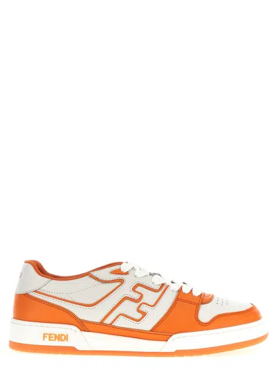 Fendi Match Leather Sneakers In Orangbianoranoran