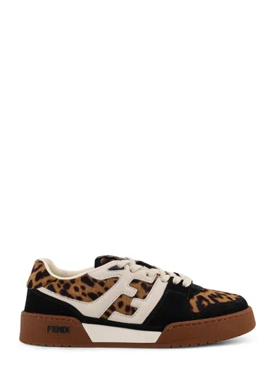 Fendi Match Suede And Pony Skin Low-top Sneakers In Brown