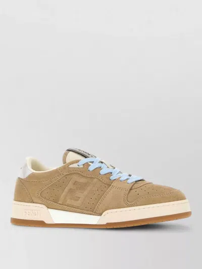 Fendi Match Suede Lace Up Sneakers Rubber Sole In Brown
