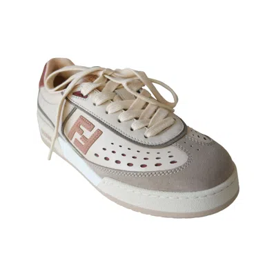 Fendi Match Suede Leather Low Top Sneaker Shell Sienna Mud Rose In Gray