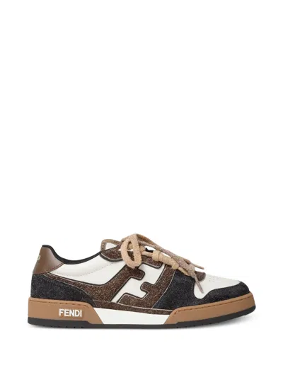 Fendi Match Trainers In White Leather And Brown Suede Lowtops In Multi