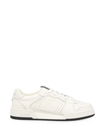 Fendi Tape Ribbon Leather Sneakers For Women With Embossed Ff Logo In White