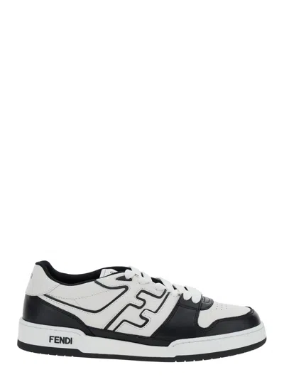 FENDI FENDI MEN 'MATCH' WHITE AND BLACK  LOW-TOP SNEAKERS WITH FF DETAIL IN LEATHER MAN