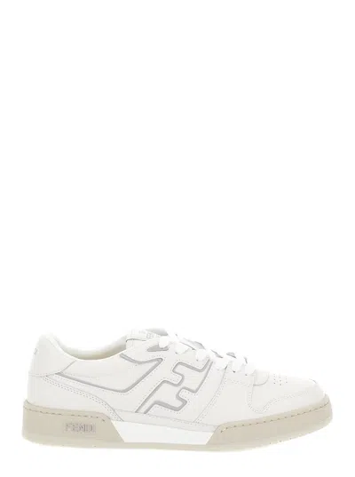FENDI FENDI MEN 'MATCH' WHITE TONAL  LOW-TOP SNEAKERS WITH FF DETAIL IN LEATHER MAN