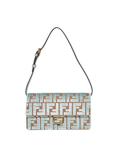 Fendi Matcha Green Wallet On Chain Baguette Minibag In Blue