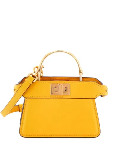 Pre-owned Fendi Maxi Handle Peekaboo Bag Leather Nano Satchel In Yellow