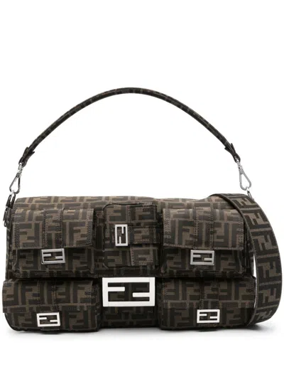 Fendi Maxi Multipocket Baguette Ff Bag In Brown