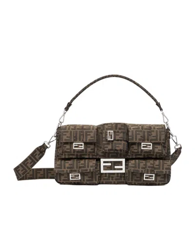 Fendi Maxi Multipocket Baguette Shoulder Bags In Brown