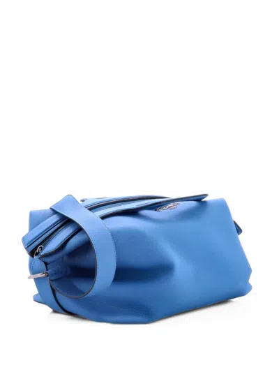 Pre-owned Fendi Media Travel Bag Leather Large Satchel In Blue