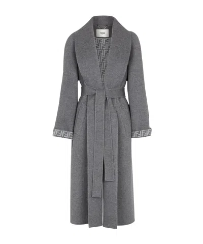 Fendi Medium And Long Lace Coat In Gray