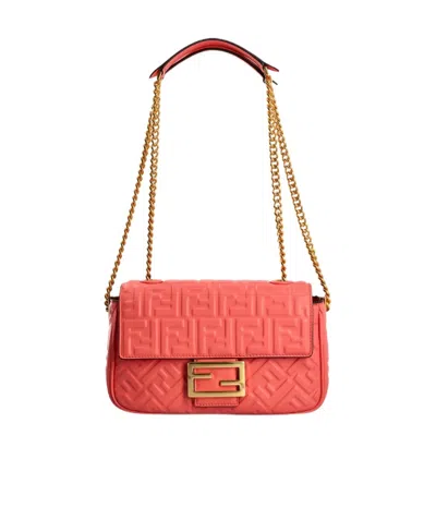 Fendi Medium Baguette Chain Shoulder Bag In Red