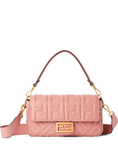 Fendi Medium Baguette Ff Logo Quilted Shoulder Bag In Pink