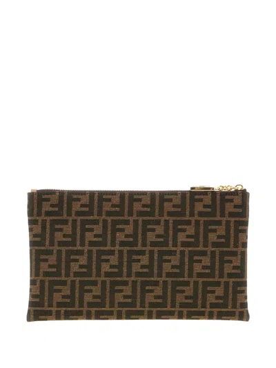 Fendi Medium Baguette Ff-pattern Clutch In Brown