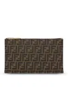 Fendi Medium Baguette Flat Pouch In Brown Ff Jacquard Fabric In Brown