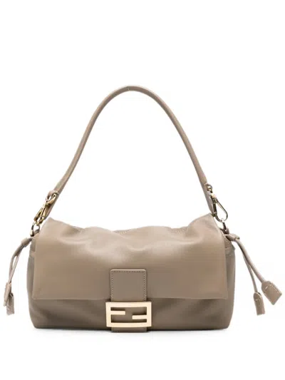 Fendi Medium Baguette Leather Shoulder Bag In Brown
