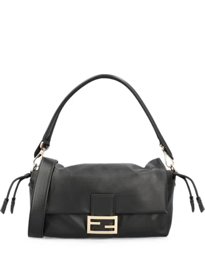Fendi Medium Baguette Leather Shoulder Handbag In Black