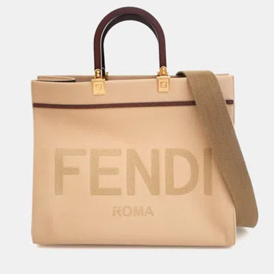 Pre-owned Fendi Medium Brown Canvas Sunshine Shopper Tote