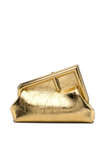 Pre-owned Fendi Medium  First Clutch Bag In Gold
