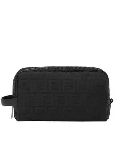 Fendi Men Ff Jacquard Fabric Medium Ff Beauty Case In Black