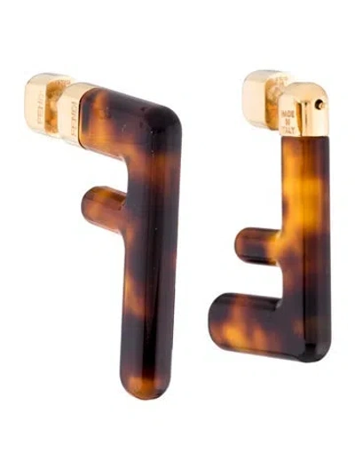 Pre-owned Fendi Medium Ff Drop Earrings In Brown