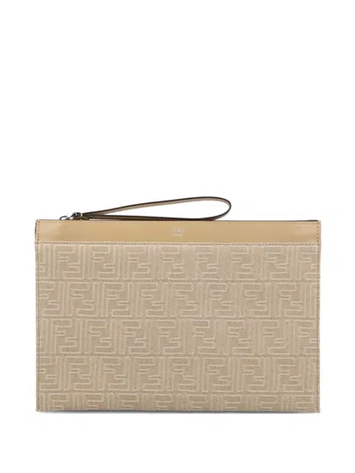 Fendi Medium Ff-jacquard Clutch Bag In Neutral