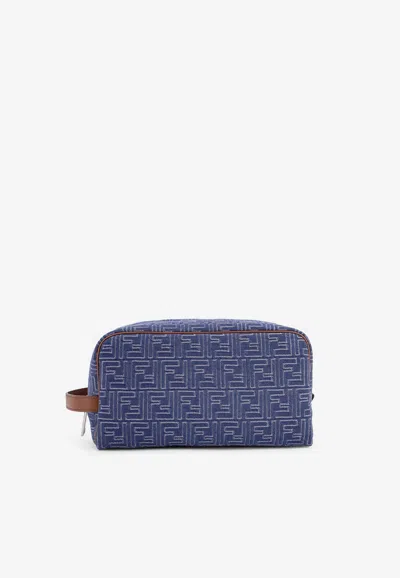 Fendi Medium Ff Jacquard Denim Pouch In Blue