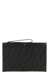Fendi Men Grey Clutch With All-over Ff Motif In Fabric And Leather Man In Black
