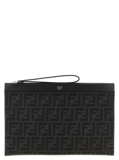 Fendi Medium 'ff Jacquard' Pouch In Black