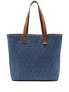 Fendi Men Blue Shopper With Long Handles And All Over Ff Motif In Cotton Man In Blue