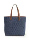 Fendi Men Blue Shopper With Long Handles And All Over Ff Motif In Cotton Man In Blue