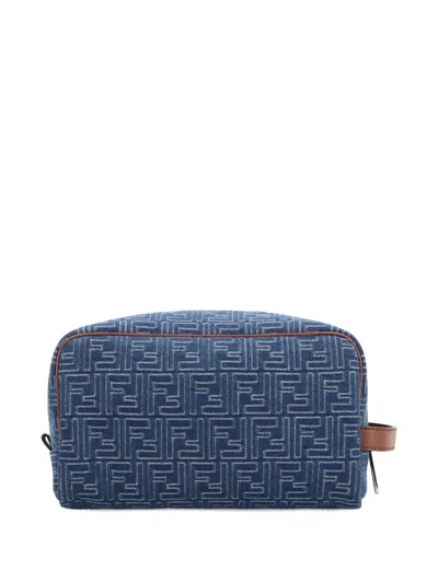 Fendi Medium Ff Wash Bag In Blue