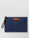 Fendi Medium Flat Pouch Contrast Stitching Wrist Strap In Blue
