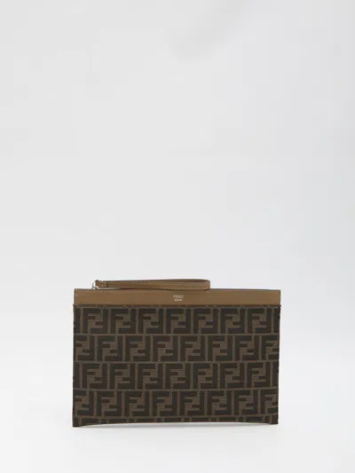 Fendi Medium Flat Pouch In Ff Jacquard In Sand