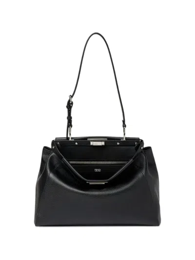 Fendi Medium My Peekaboo Mirror-embroidered Handbag In Black