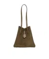 Shop Fendi Transformable Dark Green And Leather Bag