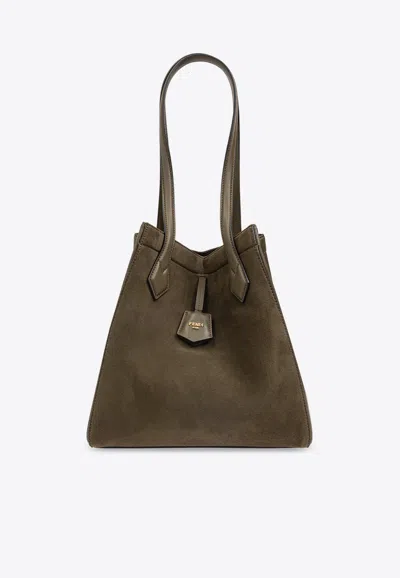 Fendi Medium Origami Suede Shoulder Bag In Marron