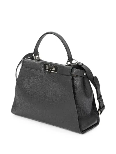 Pre-owned Fendi Medium Peekaboo Leather Tote Bag In Grey
