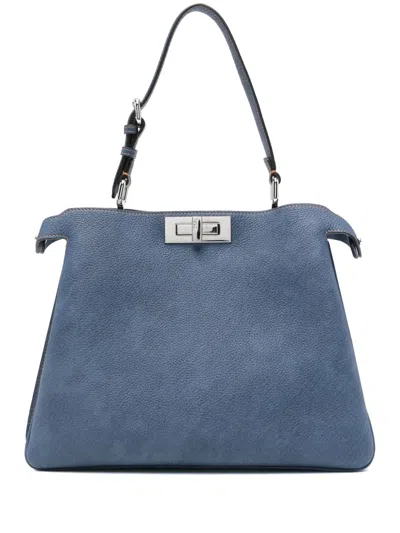 Fendi Peekaboo Soft Medium Bag In Blue Denim-effect Leather