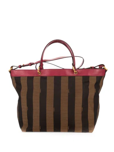 Fendi Medium Pequin Striped Tote Bag In Brown