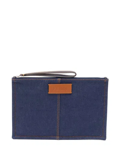 FENDI MEDIUM POUCH WITH BLUE DENIM APPLICATION