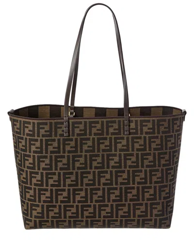 Fendi Medium Roll Canvas Tote In Orange