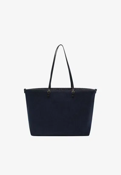 Fendi Medium Roll Denim Tote Bag In Black