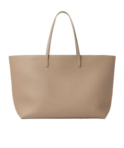 Fendi Medium Roll Dove Grey Cuoio Romano Leather Shopper In Brown