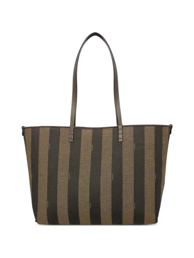 Fendi Medium Roll Ff Jacquard Tote Bag In Brown