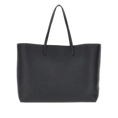 Fendi Medium Roll Black Cuoio Romano Leather Shopper Bag