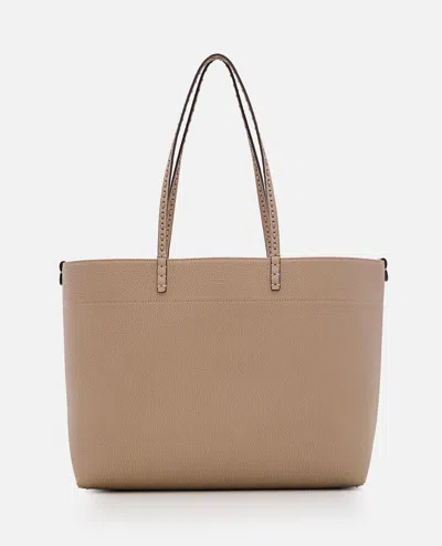 Fendi Medium Roll Leather Tote Bag In Cream