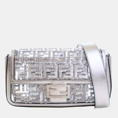 Pre-owned Fendi Medium Silver Sequin Pvc Baguette