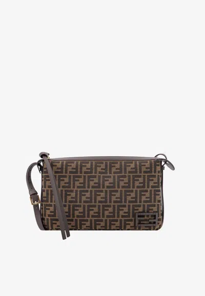 Fendi Medium Simply Ff Jacquard Crossbody Bag In Brown
