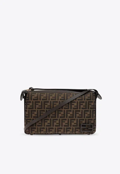 Fendi Medium Simply Ff Jacquard Shoulder Bag In Brown