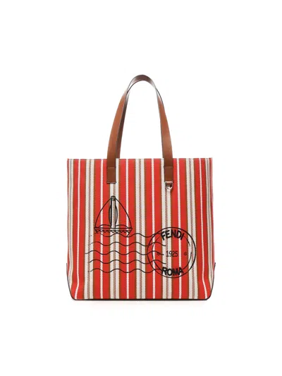 Fendi Medium Striped Shopping Bag In Red